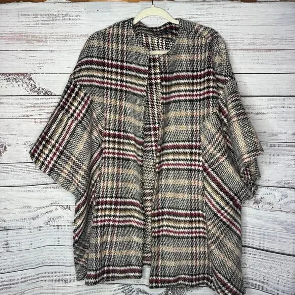 Eva Franco Plaid Wool Blend Kimono Coat Wrap Jacket XS/S Oversized - Picture 6 of 6